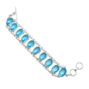 Blue Topaz Gemstone Sterling Silver Bracelet Jewelry 26 Gms